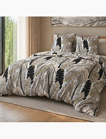 Housse de couette 2 personnes finition bouton + 2 taies 100% microfibre
