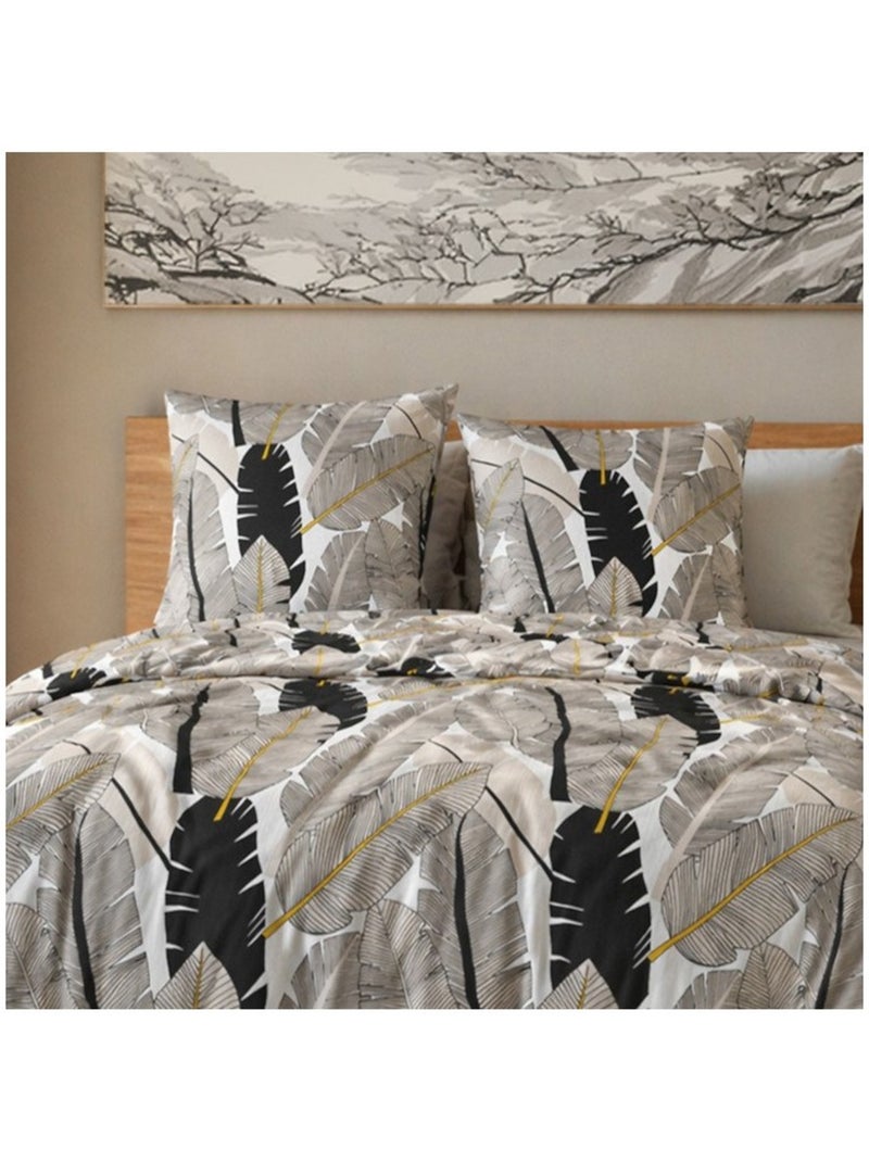 Housse de couette 2 personnes finition bouton + 2 taies 100% microfibre Noir - Kiabi