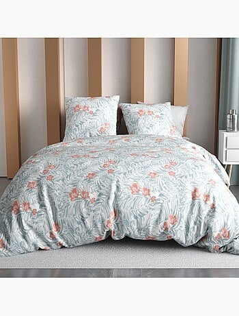 Housse de couette 2 personnes finition bouton + 2 taies 100% microfibre
