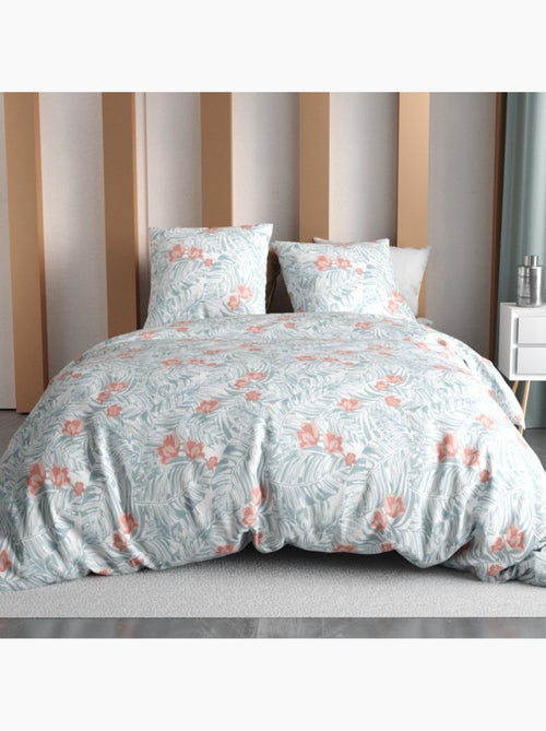 Housse de couette 2 personnes finition bouton + 2 taies 100% microfibre - Kiabi