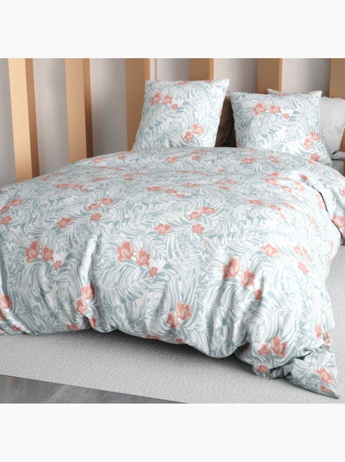 Housse de couette 2 personnes finition bouton + 2 taies 100% microfibre - Kiabi