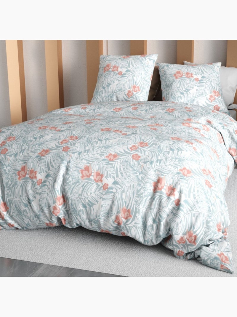 Housse de couette 2 personnes finition bouton + 2 taies 100% microfibre Vert - Kiabi