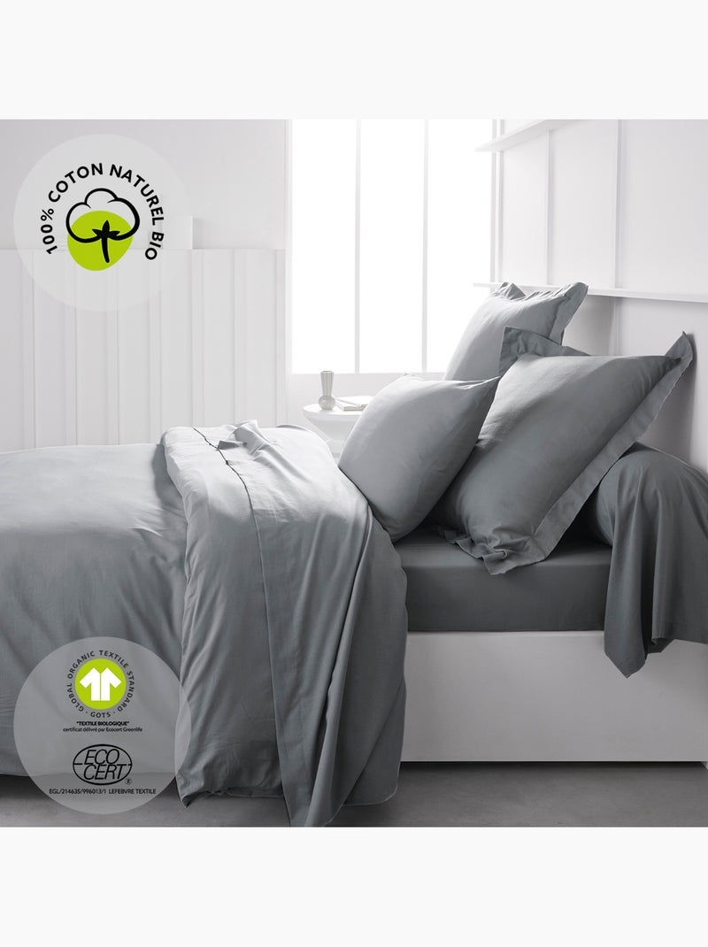 Housse de couette 2 personnes uni coton ORGANIC Gris - Kiabi