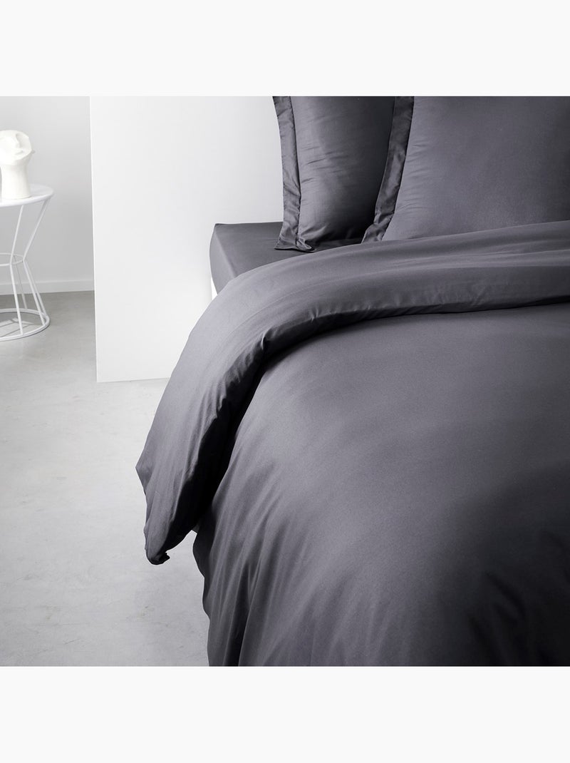 Housse de couette 2 personnes uni coton ORGANIC Noir - Kiabi