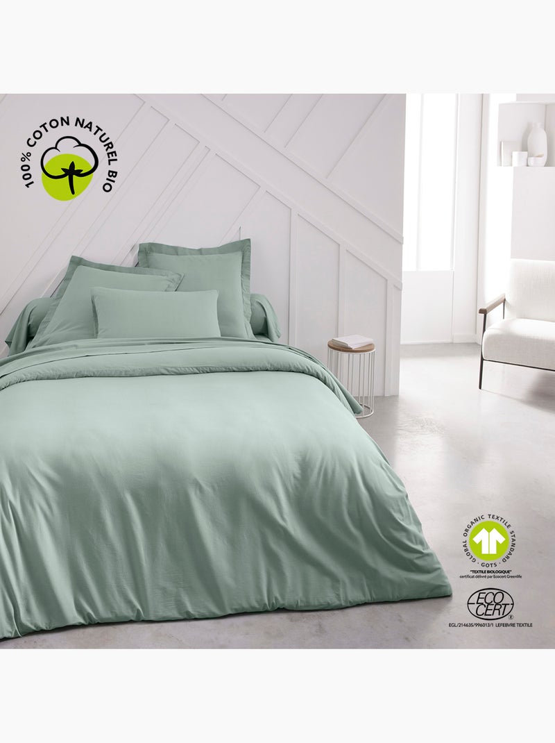Housse de couette 2 personnes uni coton ORGANIC Vert - Kiabi