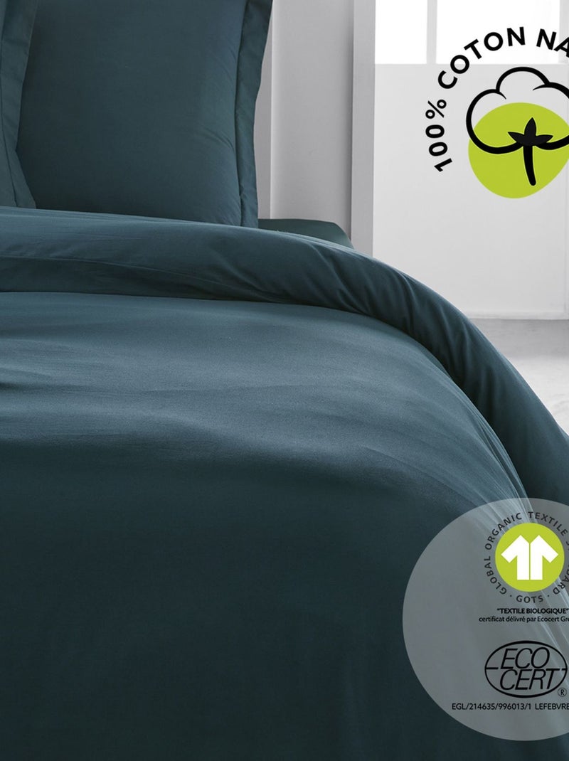 Housse de couette 2 places en coton BIO Bleu - Kiabi