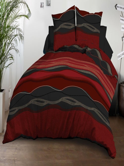Housse de couette + 2 taies - Microfibre - Baltic rouge - Kiabi