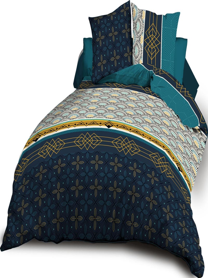 Housse de couette + 2 taies - Microfibre - Biarritz Bleu - Kiabi