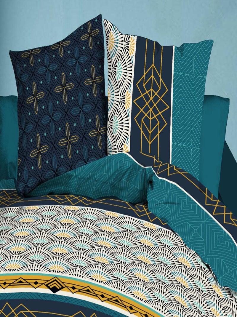 Housse de couette + 2 taies - Microfibre - Biarritz Bleu - Kiabi