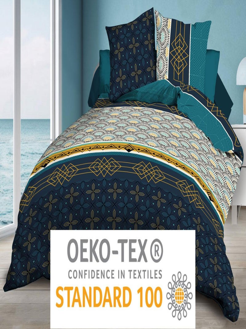 Housse de couette + 2 taies - Microfibre - Biarritz Bleu - Kiabi