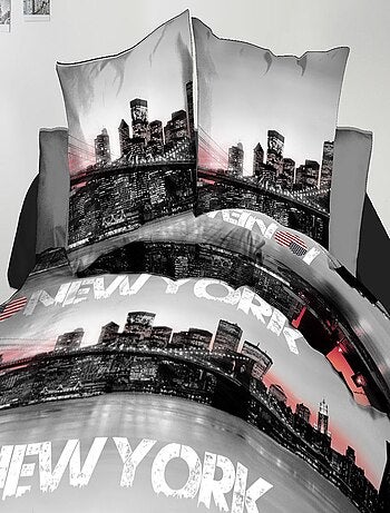 Housse de couette + 2 taies - Microfibre - New-York