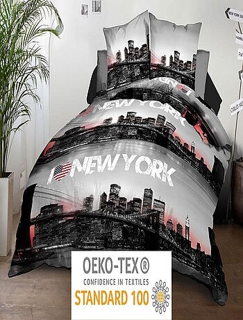 Housse de couette + 2 taies - Microfibre - New-York