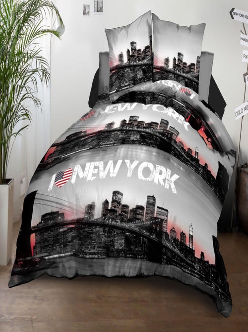 Housse de couette + 2 taies - Microfibre - New-York - Kiabi