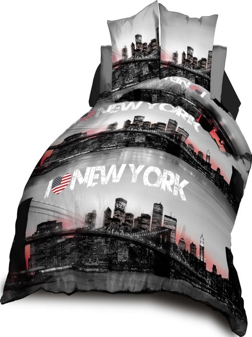Housse de couette + 2 taies - Microfibre - New-York - Kiabi