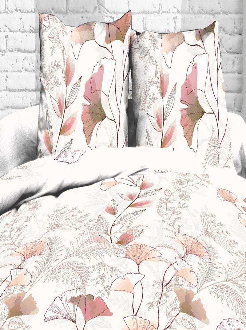 Housse de couette + 2 taies - Pur coton 57 fils - Kyoto Rose - Kiabi