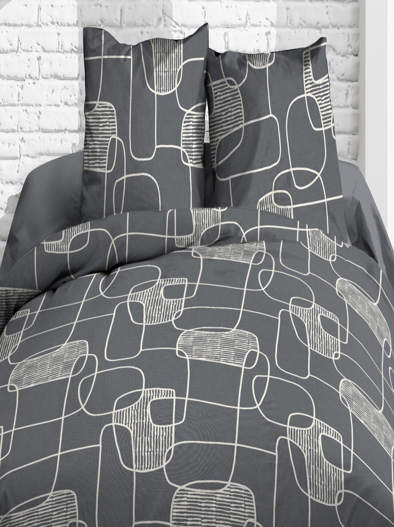 Housse de couette + 2 taies - Pur coton 57 fils - Linea Gris Ecru - Kiabi