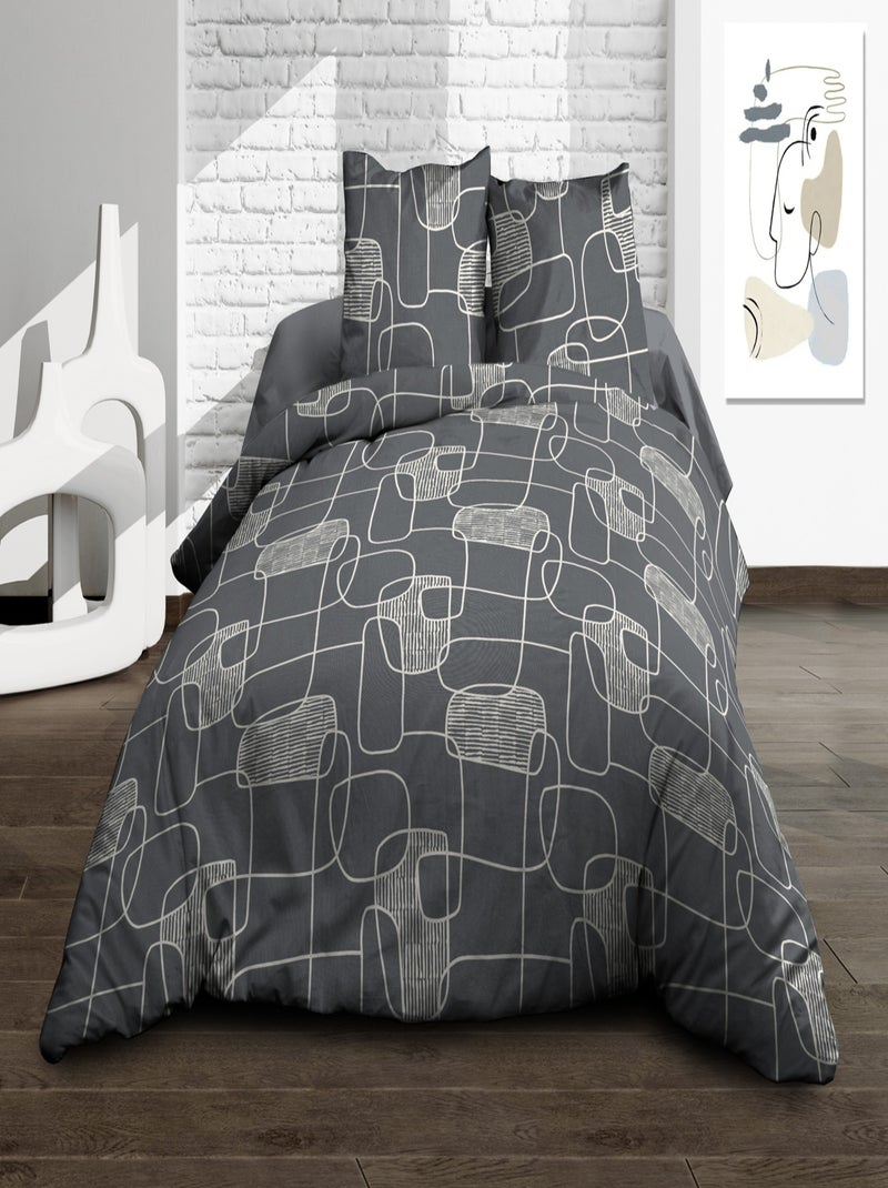 Housse de couette + 2 taies - Pur coton 57 fils - Linea Gris Ecru - Kiabi