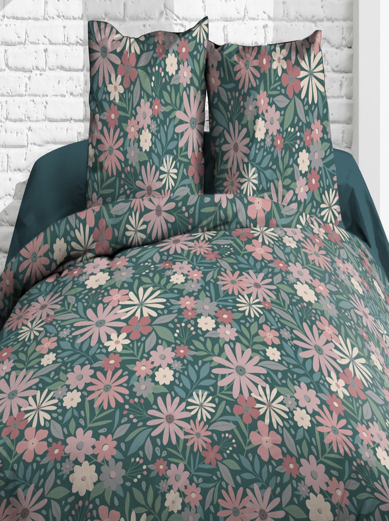 Housse de couette + 2 taies - Pur coton 57 fils - Maguy Bleu - Kiabi