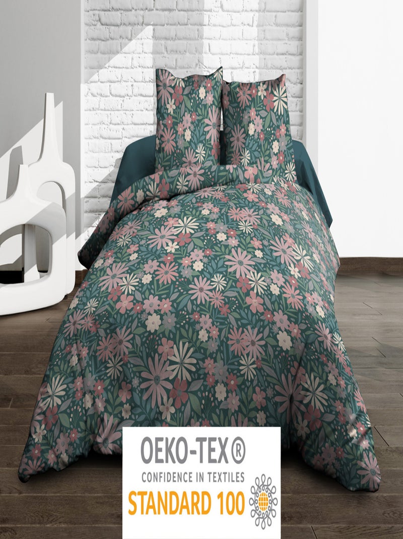 Housse de couette + 2 taies - Pur coton 57 fils - Maguy Bleu - Kiabi