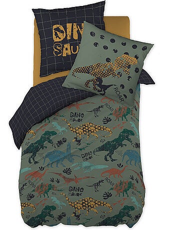 Housse de couette + 2 taies 100% coton 57 fils - Dinosaures Ttrias