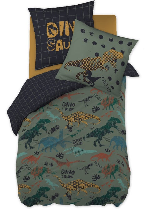 Housse de couette + 2 taies 100% coton 57 fils - Dinosaures Ttrias - Kiabi