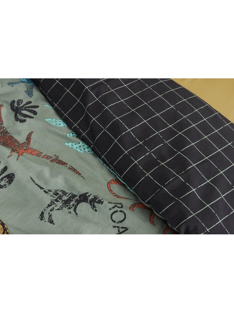 Housse de couette + 2 taies 100% coton 57 fils - Dinosaures Ttrias Multicolore - Kiabi