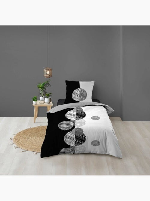 Housse de Couette + 2 Taies – 100 % Coton 57 Fils – Stormi Noir - Kiabi
