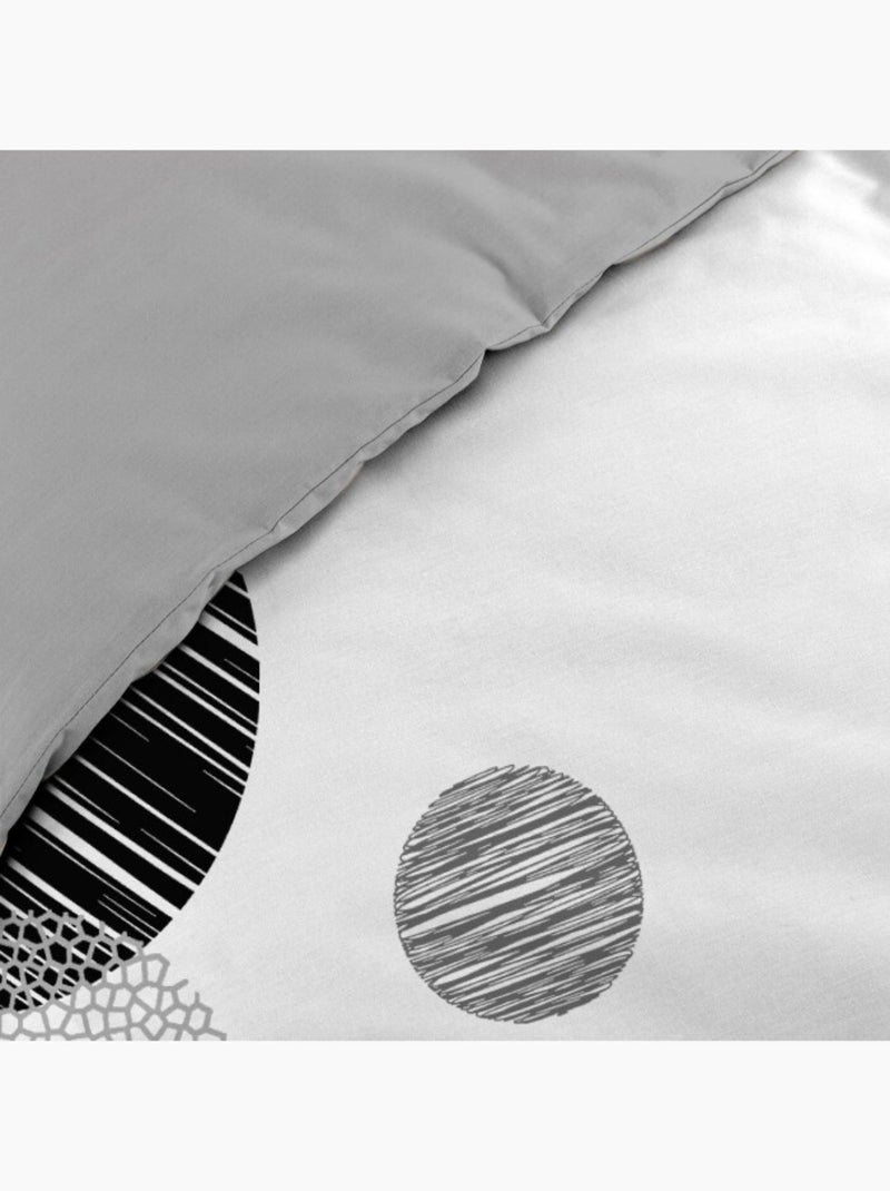 Housse de Couette + 2 Taies – 100 % Coton 57 Fils – Stormi Noir Blanc - Kiabi