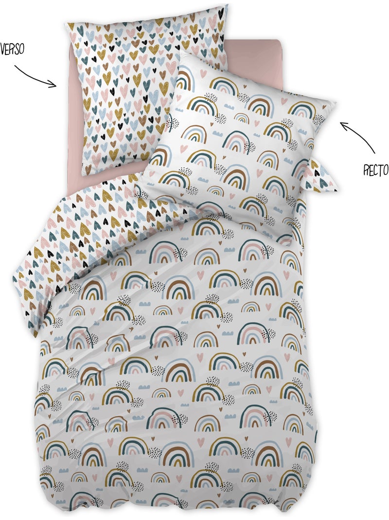 Housse de couette + 2 taies 100% coton arcoeur Blanc - Kiabi