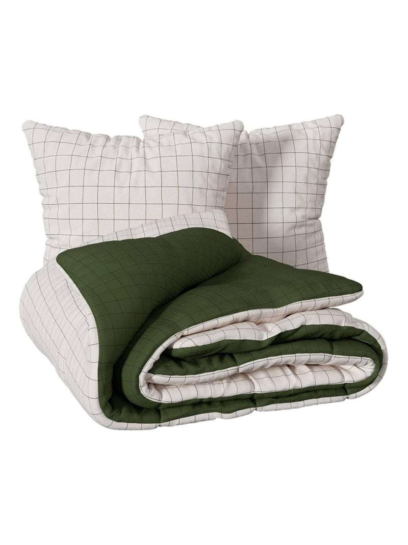 Housse de couette + 2 taies 220 x 240 cm contemporaine carreaux Beige - Kiabi