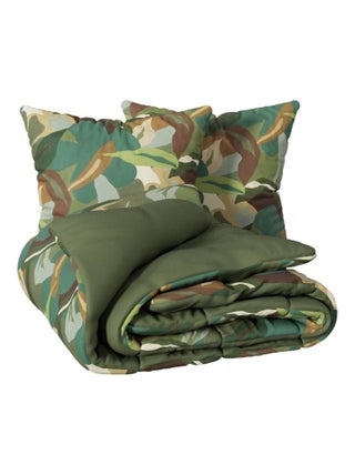 Housse de couette + 2 taies 220 x 240 cm feuille tropicale