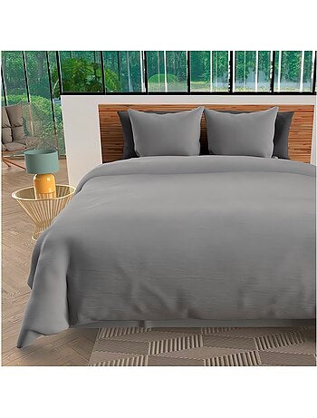 Housse de couette + 2 taies 240 x 260 cm microfibre lavee Intemporel moutarde