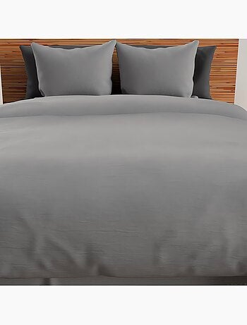 Housse de couette + 2 taies 240 x 260 cm microfibre lavee Intemporel moutarde