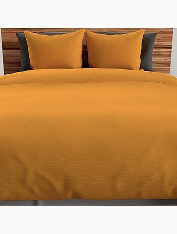 Housse de couette + 2 taies 240 x 260 cm microfibre lavee Intemporel moutarde