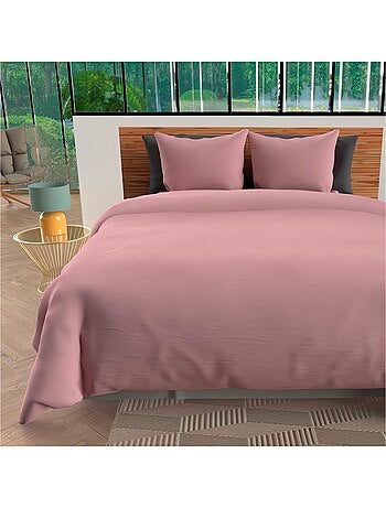 Housse de couette + 2 taies 240 x 260 cm microfibre lavee Intemporel moutarde