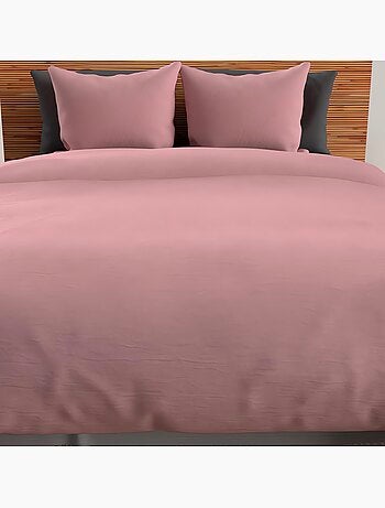 Housse de couette + 2 taies 240 x 260 cm microfibre lavee Intemporel moutarde