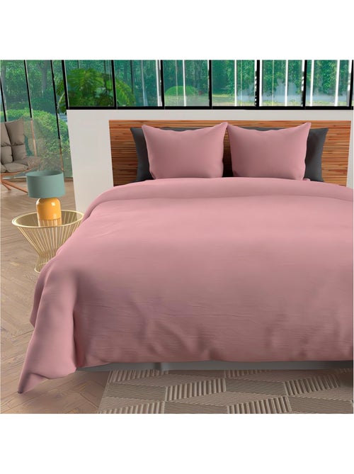Housse de couette + 2 taies 240 x 260 cm microfibre lavee Intemporel rose - Kiabi Housse de couette + 2 taies 240 x 260 cm microfibre lavee Intemporel rose - Kiabi