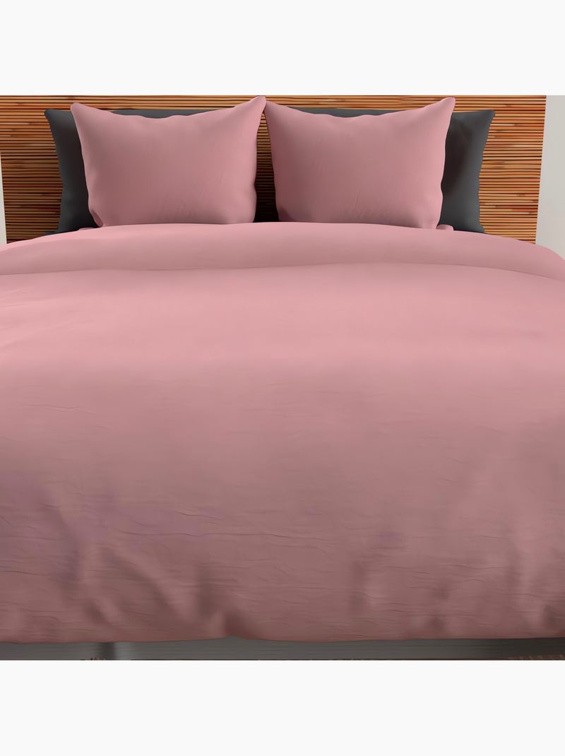 Housse de couette + 2 taies 240 x 260 cm microfibre lavee Intemporel rose Rose - Kiabi