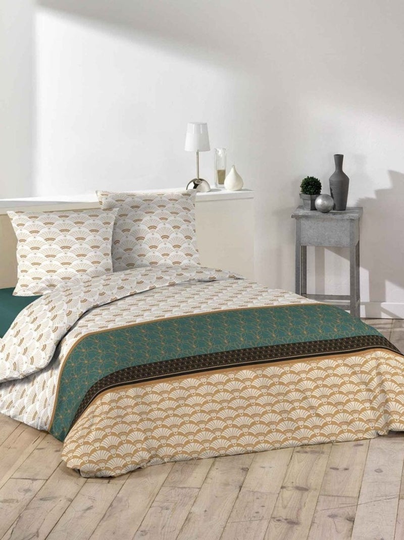 Housse de couette  + 2 taies Agathe microfibre Bleu - Kiabi