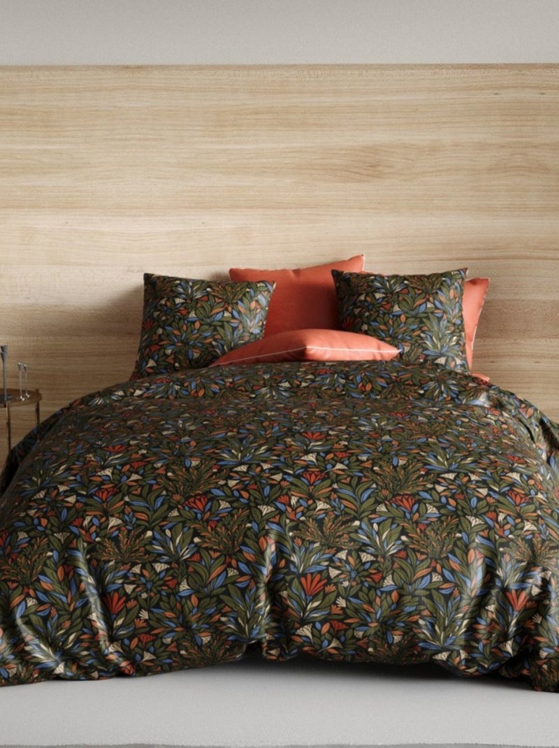 Housse de couette + 2 taies BOGOTA en percale de coton 71 fils Vert - Kiabi