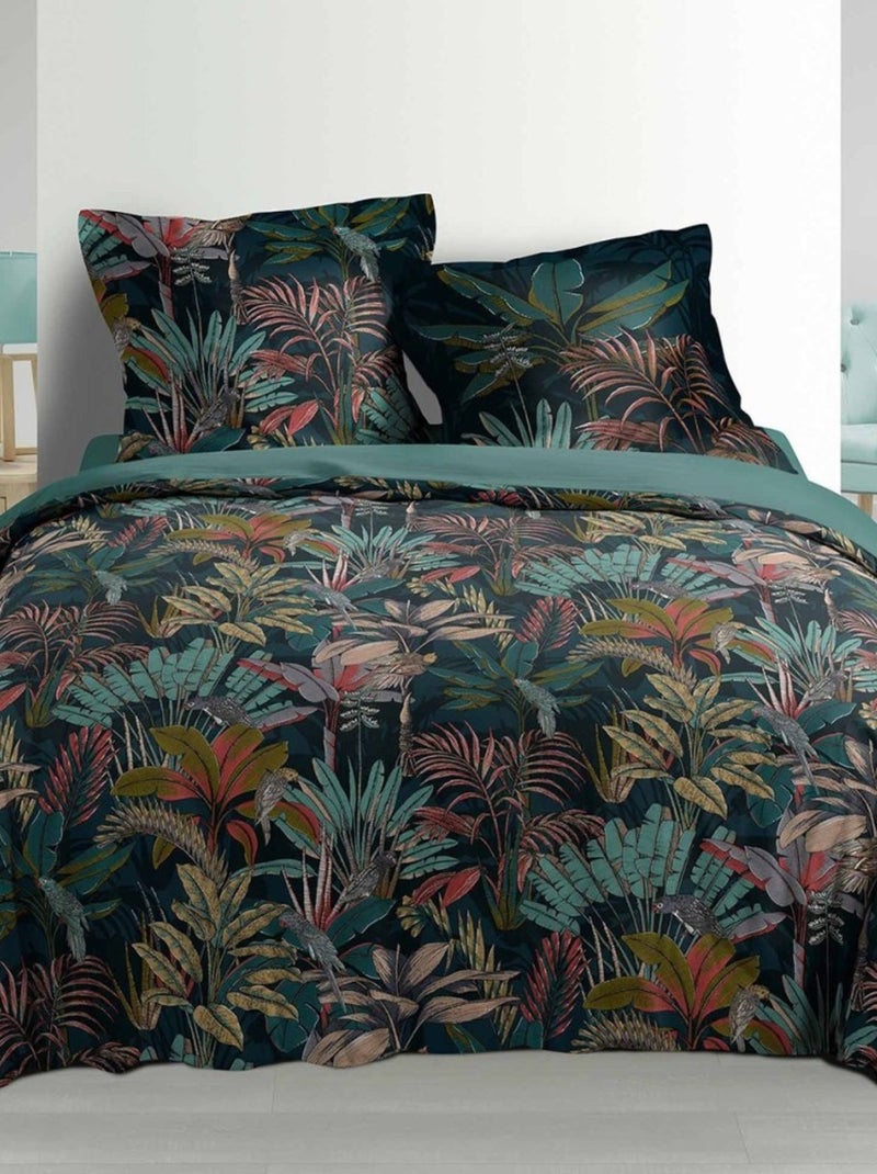 Housse de couette  + 2 taies Candice coton percale 78 fils Bleu - Kiabi