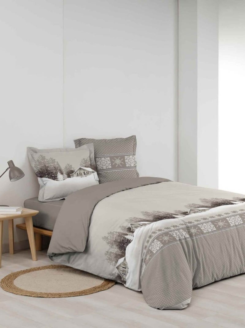 Housse de couette  + 2 taies Chalet coton 57 fils Gris - Kiabi