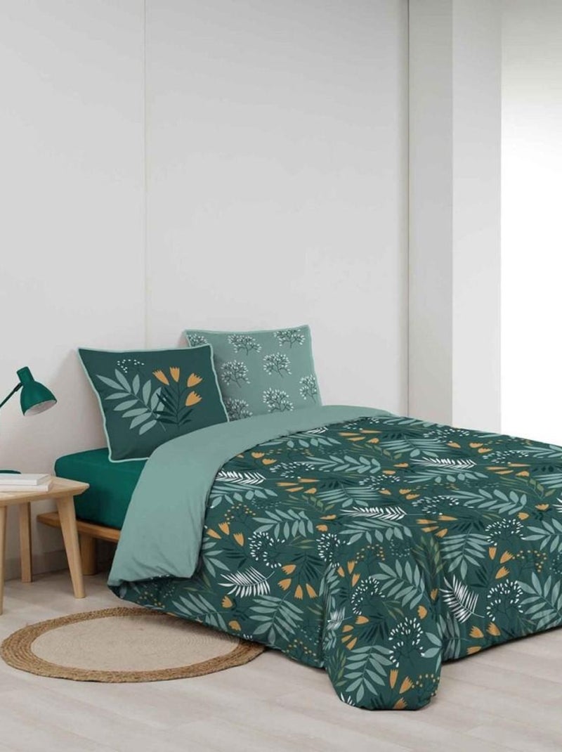 Housse de couette  + 2 taies Clemence vert coton bio 57 fils Vert - Kiabi