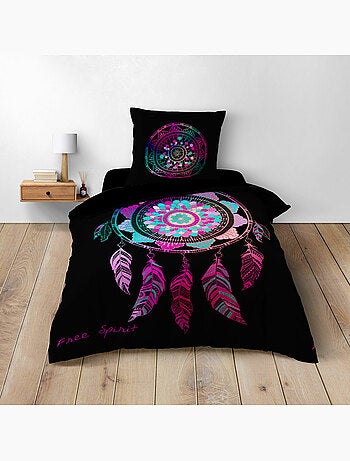 Housse de couette + 2 taies – Coton 42 fils – Imprimé placé Porte Bonheur