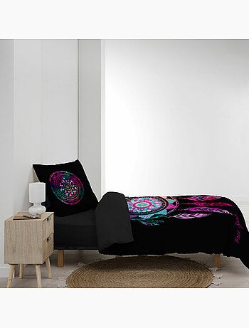 Housse de couette + 2 taies – Coton 42 fils – Imprimé placé Porte Bonheur