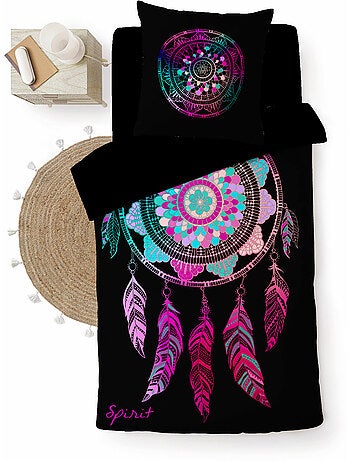 Housse de couette + 2 taies – Coton 42 fils – Imprimé placé Porte Bonheur