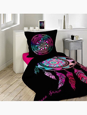 Housse de couette + 2 taies – Coton 42 fils – Imprimé placé Porte Bonheur