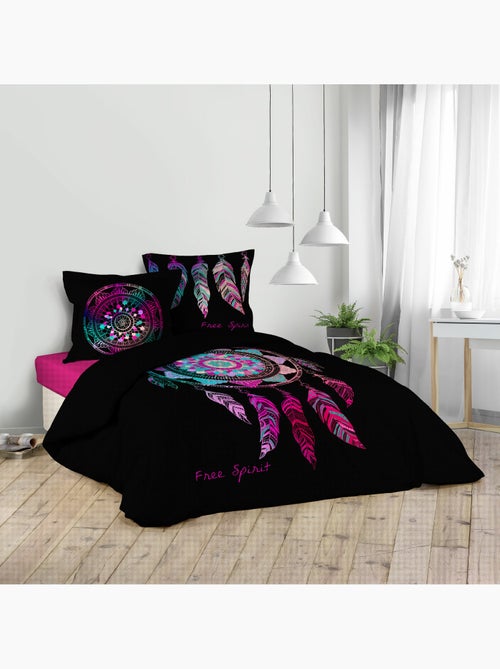 Housse de couette + 2 taies – Coton 42 fils – Imprimé placé Porte Bonheur - Kiabi Housse de couette + 2 taies – Coton 42 fils – Imprimé placé Porte Bonheur - Kiabi
