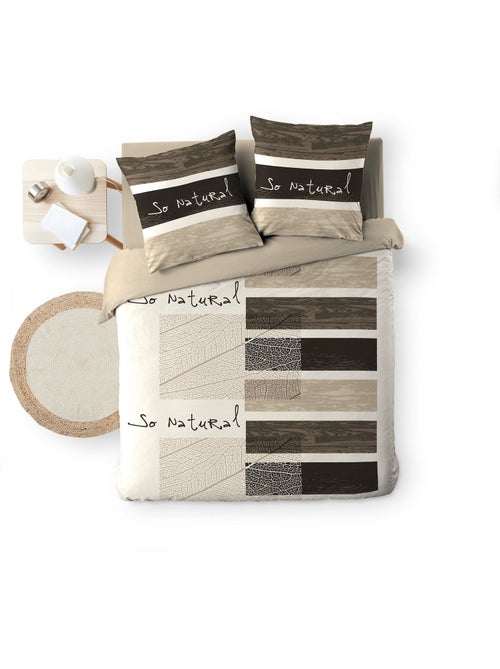 Housse de couette + 2 taies – Coton 42 fils – Motif So Natural - Kiabi