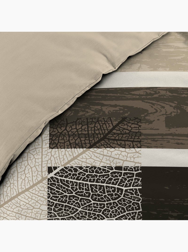 Housse de couette + 2 taies – Coton 42 fils – Motif So Natural Marron - Kiabi